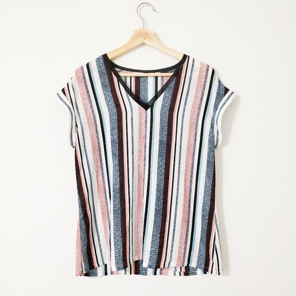 Multicolored Striped V-neck Top - Picture 1 of 3